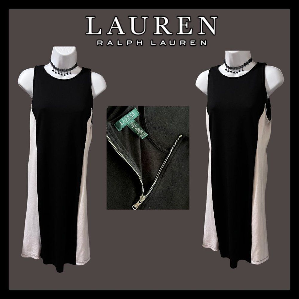 Lauren Ralph Lauren Petites PM Black Two-Tone Sleeveless Sʜɪꜰᴛ Dress